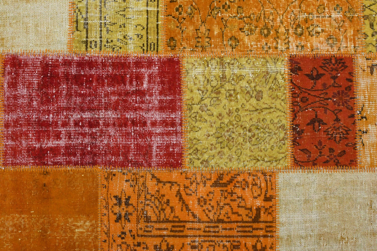 El yapımı vintage halı 201x302 cm çiçek desenli desenli yün - üstten görünüm
