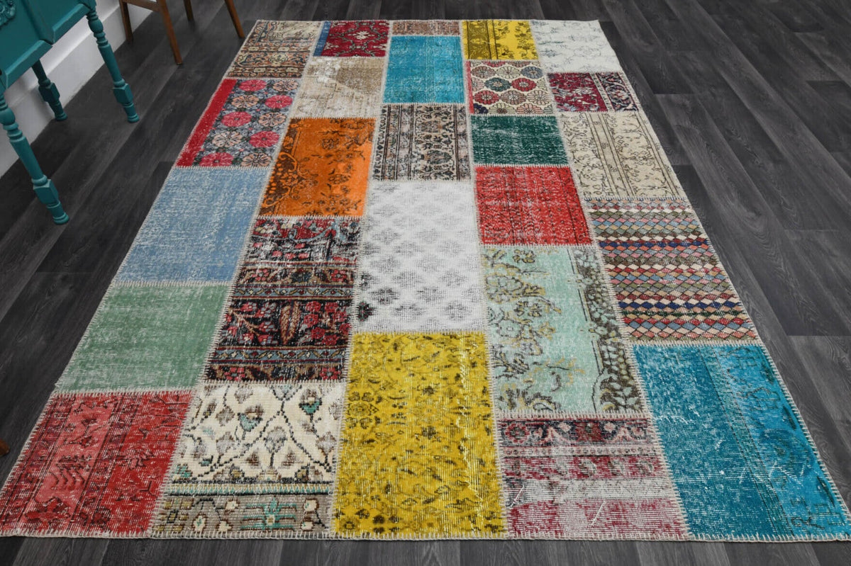 El yapımı vintage halı 201x300 cm düz desenli yün - detay görünümü