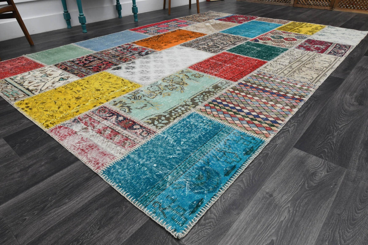 El yapımı vintage halı 201x300 cm düz desenli yün - yakın çekim doku detayı