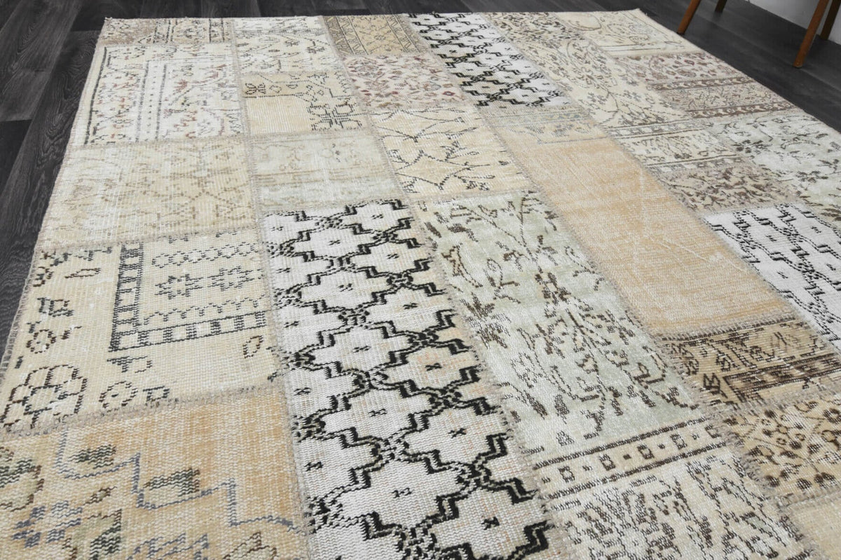 El yapımı vintage halı 201x302 cm oryantal desenli yün - desen detayı