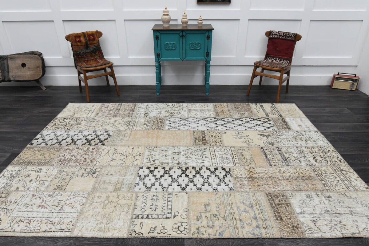 El yapımı vintage halı 201x302 cm oryantal desenli yün - mekan görünümü