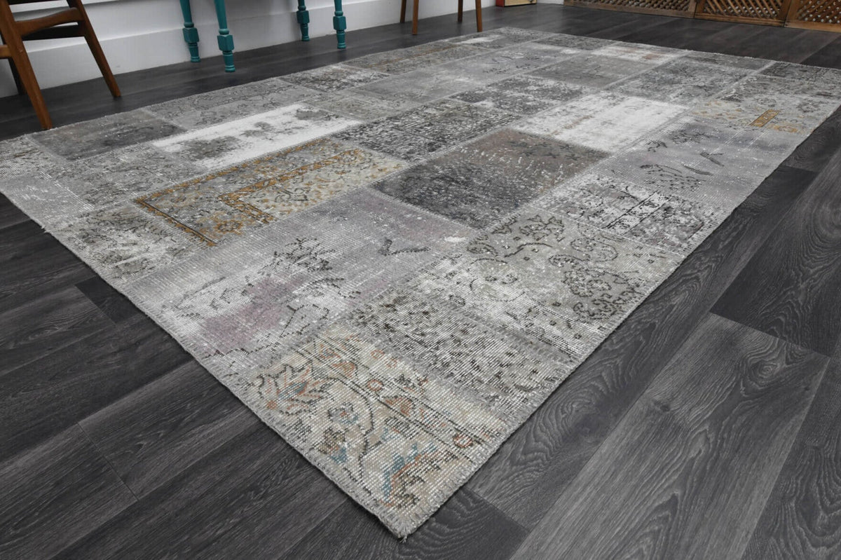 El yapımı vintage halı 201x307 cm düz desenli yün - yakın çekim doku detayı
