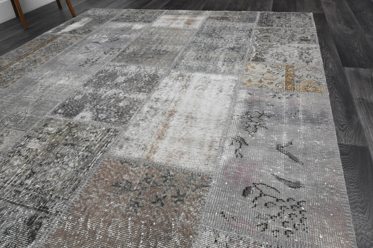 El yapımı vintage halı 201x307 cm düz desenli yün - kenar ve saçak detayı