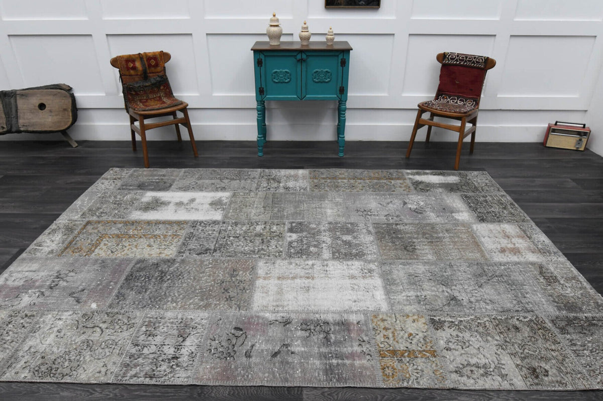 El yapımı vintage halı 201x307 cm düz desenli yün - mekan görünümü