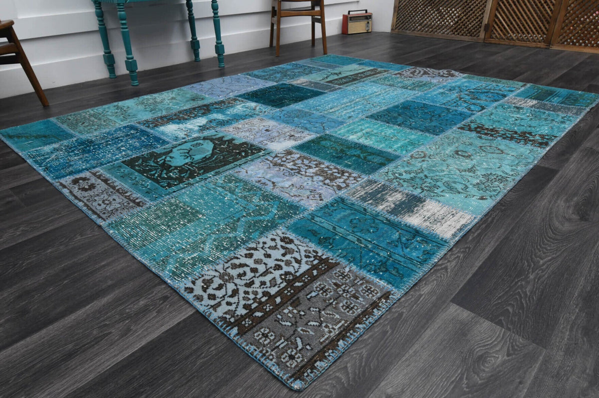 El yapımı vintage halı 201x249 cm düz desenli yün - yakın çekim doku detayı