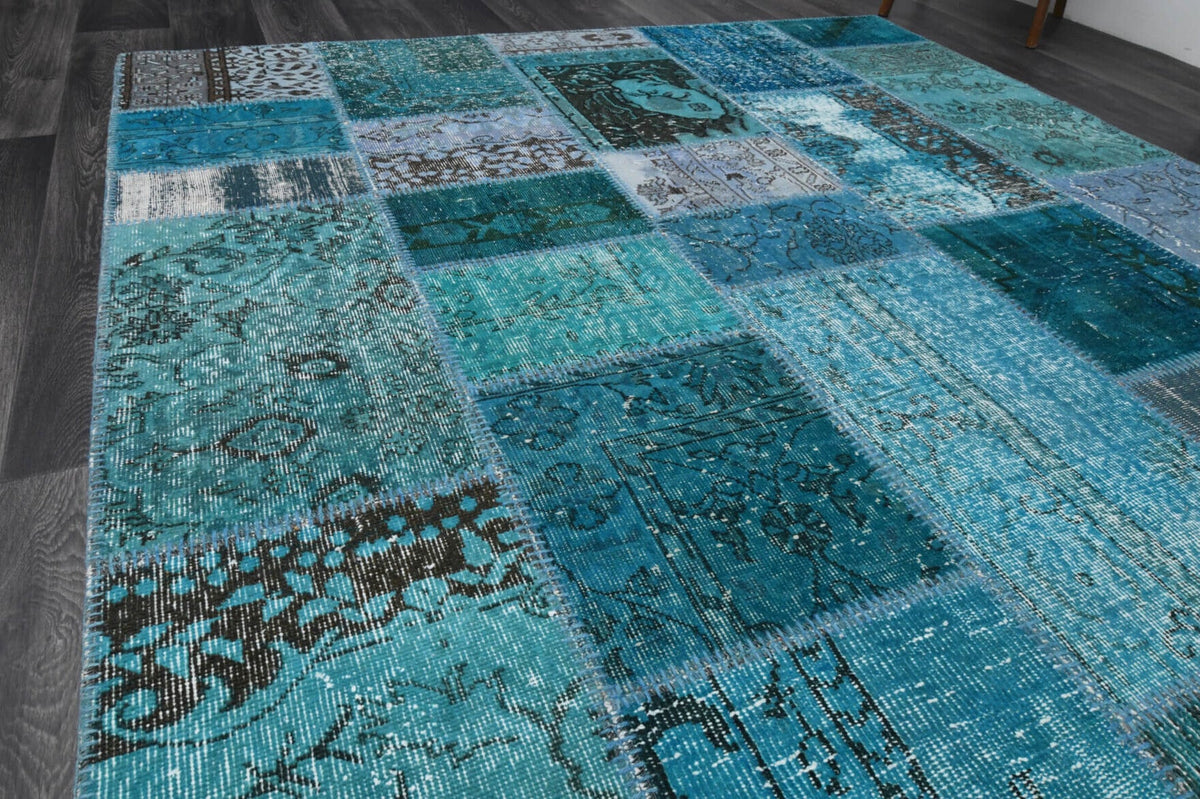 El yapımı vintage halı 201x249 cm düz desenli yün - desen detayı