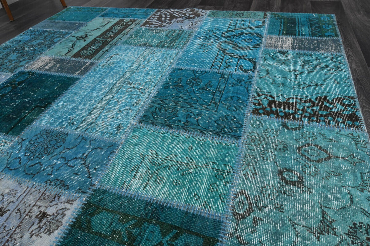 El yapımı vintage halı 201x249 cm düz desenli yün - mekan görünümü