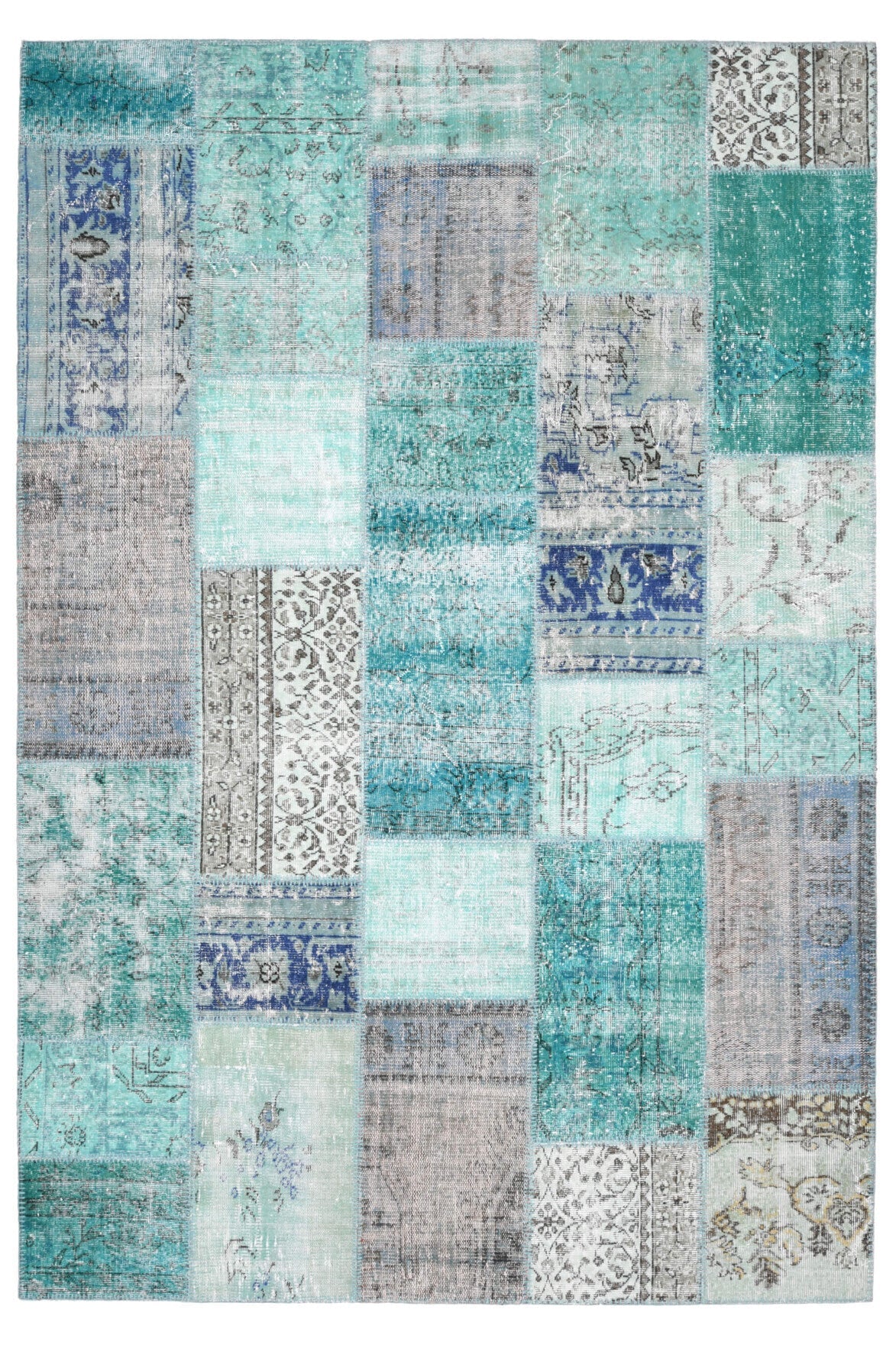 Vintage Turquoise Patchwork Area Rug