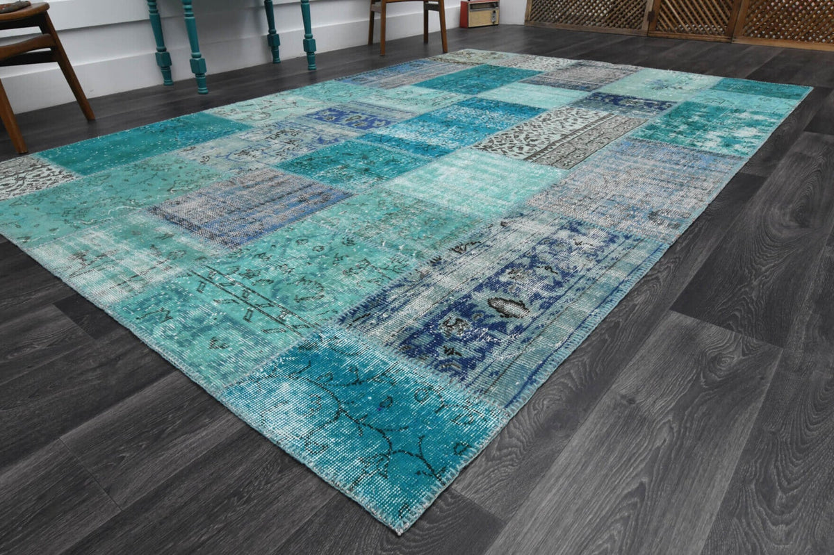 El yapımı vintage halı 201x300 cm oryantal desenli yün - yakın çekim doku detayı