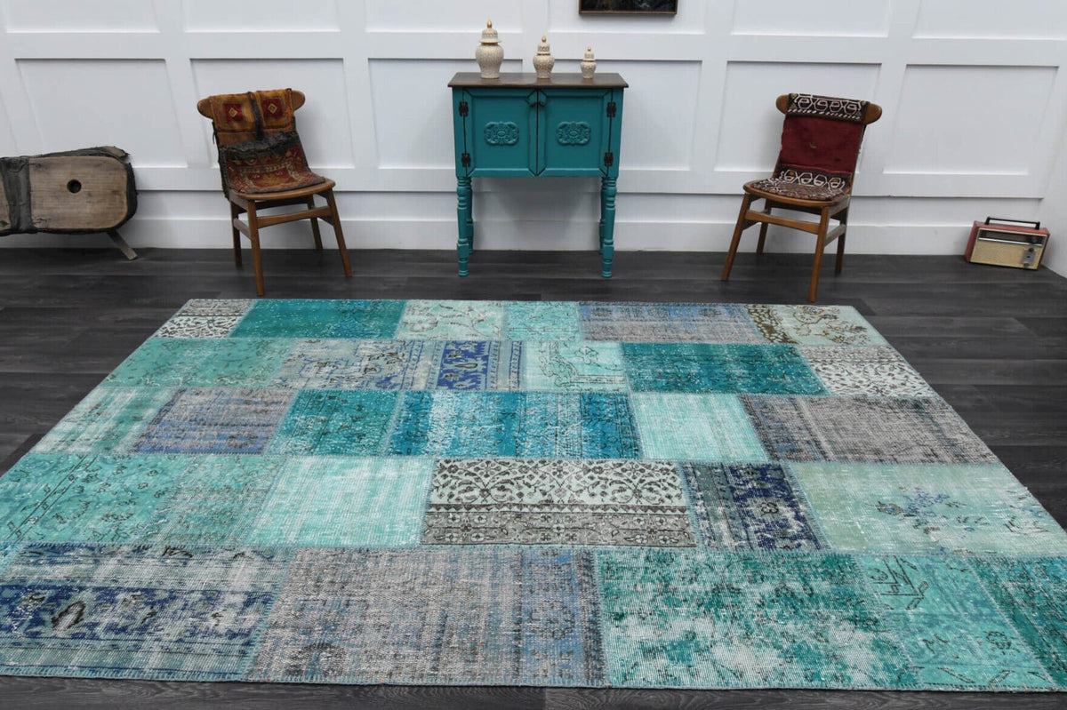 El yapımı vintage halı 201x300 cm oryantal desenli yün - kenar ve saçak detayı
