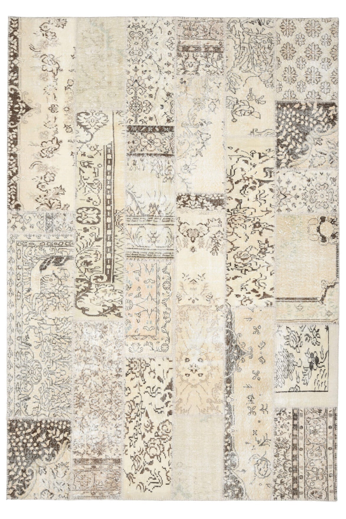 Handmade Vintage Beige Patchwork Area Rug