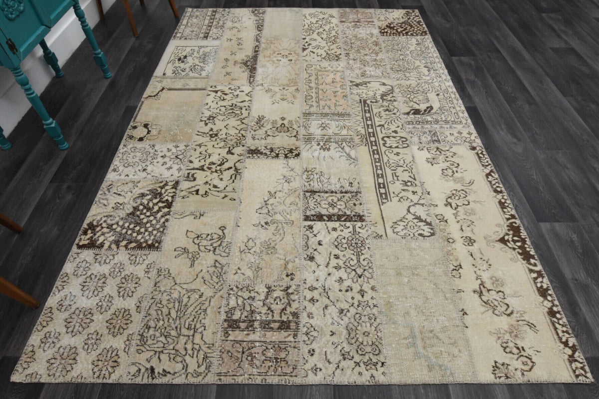 El yapımı vintage halı 203x300 cm oryantal desenli yün - detay görünümü