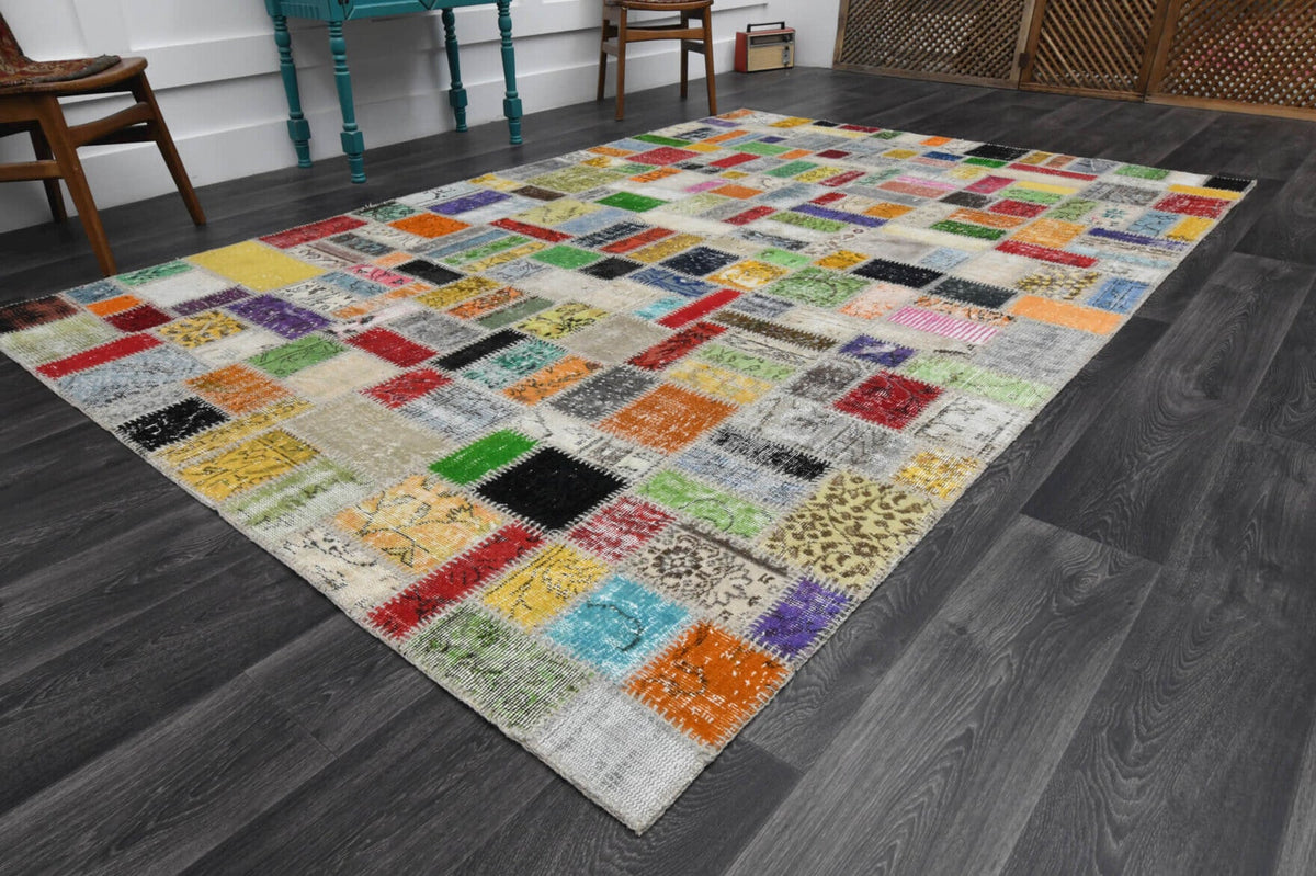 El yapımı vintage halı 203x302 cm düz desenli yün - yakın çekim doku detayı