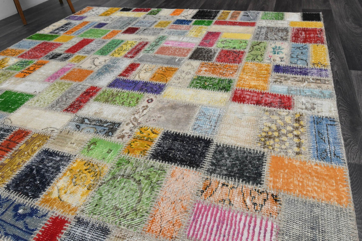 El yapımı vintage halı 203x302 cm düz desenli yün - kenar ve saçak detayı