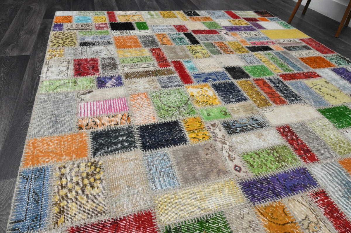 El yapımı vintage halı 203x302 cm düz desenli yün - desen detayı