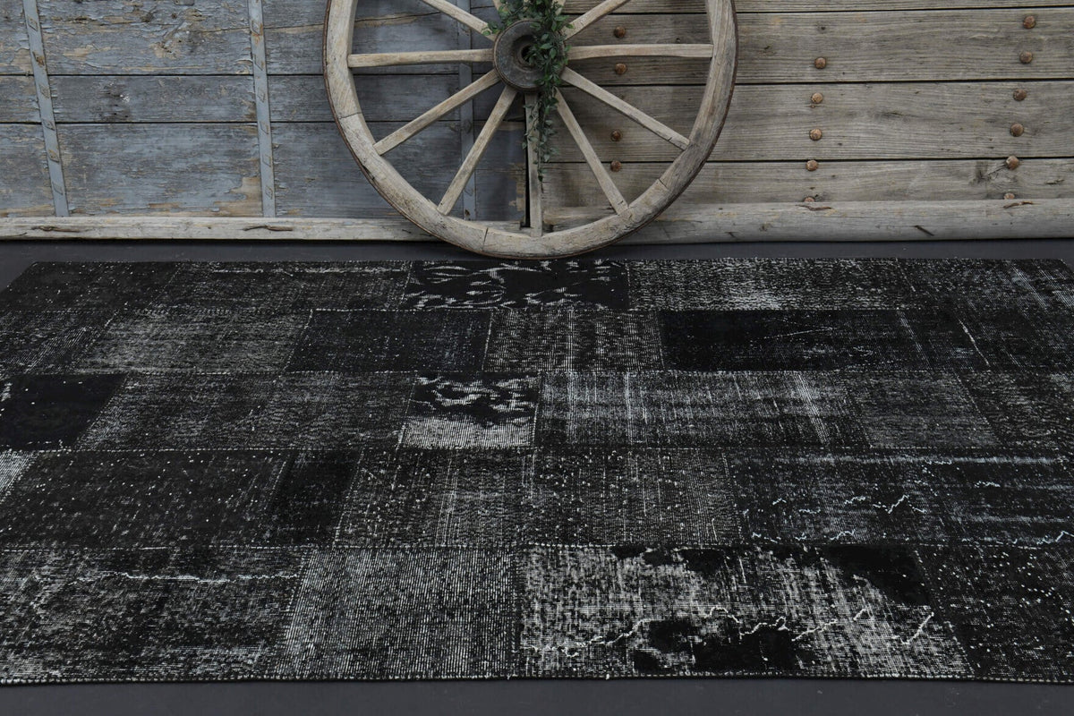 El yapımı vintage halı 201x300 cm düz desenli yün - kenar ve saçak detayı