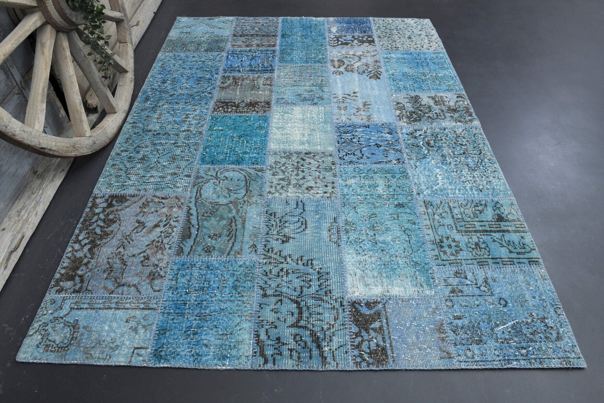 El yapımı vintage halı 170x239 cm düz desenli yün - detay görünümü