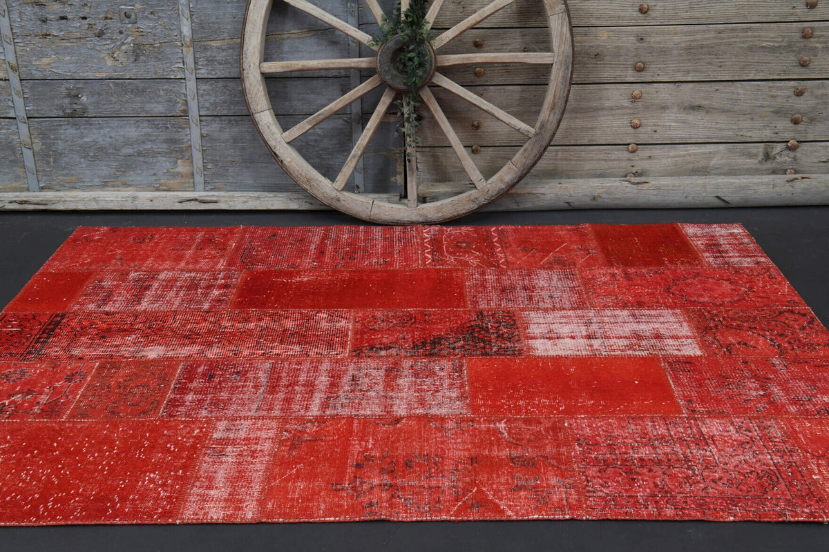 El yapımı vintage halı 170x244 cm düz desenli yün - kenar ve saçak detayı