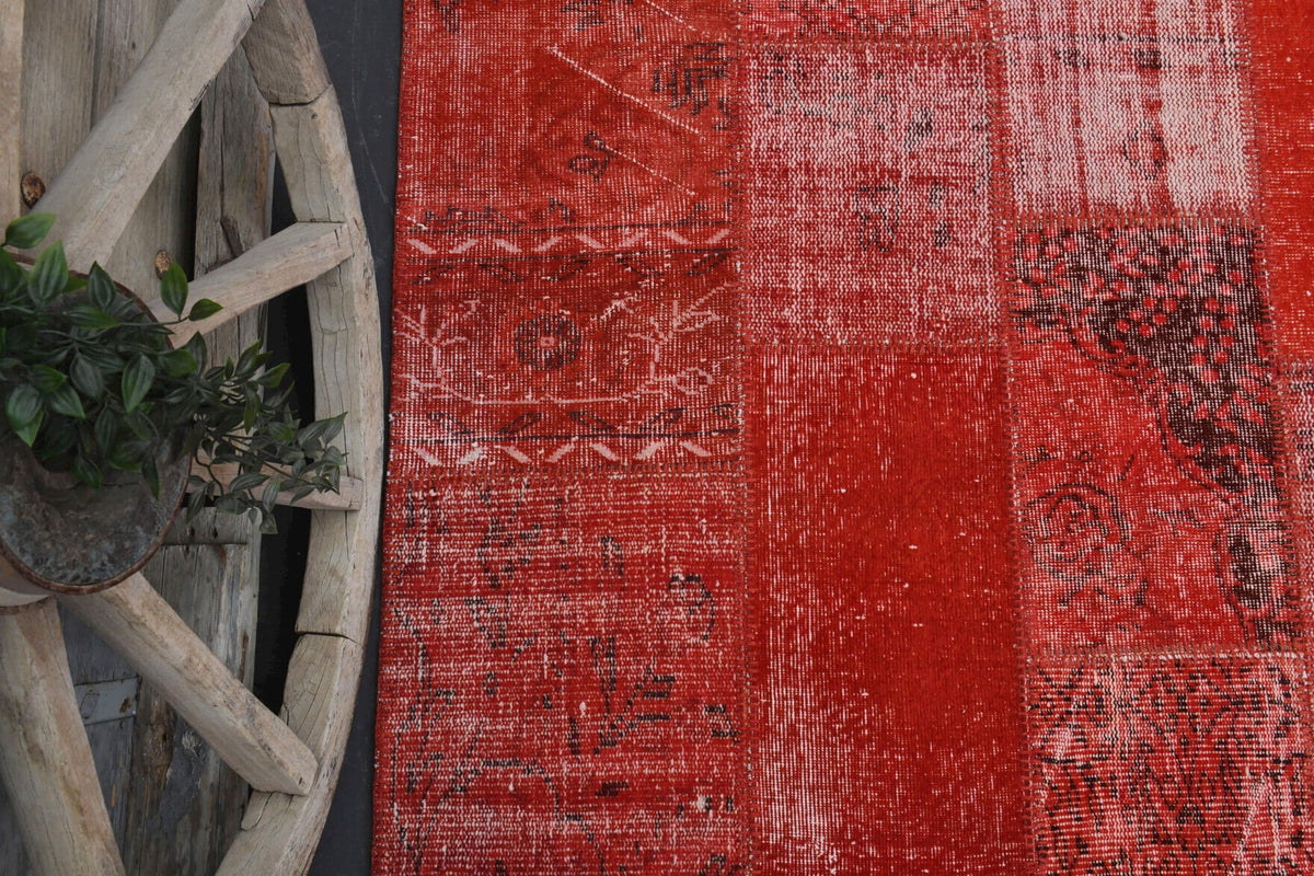 El yapımı vintage halı 170x244 cm düz desenli yün - üstten görünüm