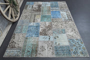 1960'lardan Anadolu kökenli oryantal desenli patchwork vintage halı, 202x310 cm