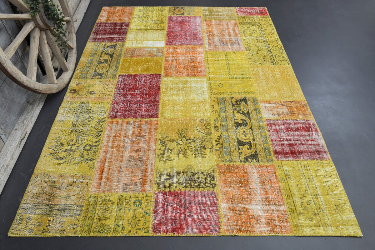 El yapımı vintage halı 203x292 cm düz desenli yün - detay görünümü