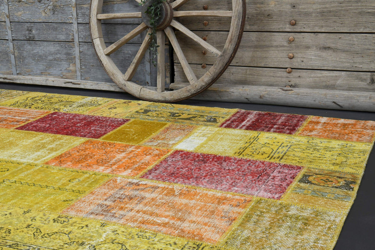 El yapımı vintage halı 203x292 cm düz desenli yün - desen detayı