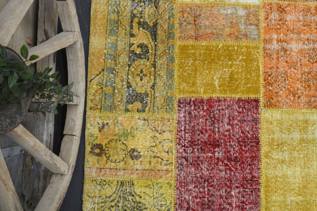 El yapımı vintage halı 203x292 cm düz desenli yün - üstten görünüm