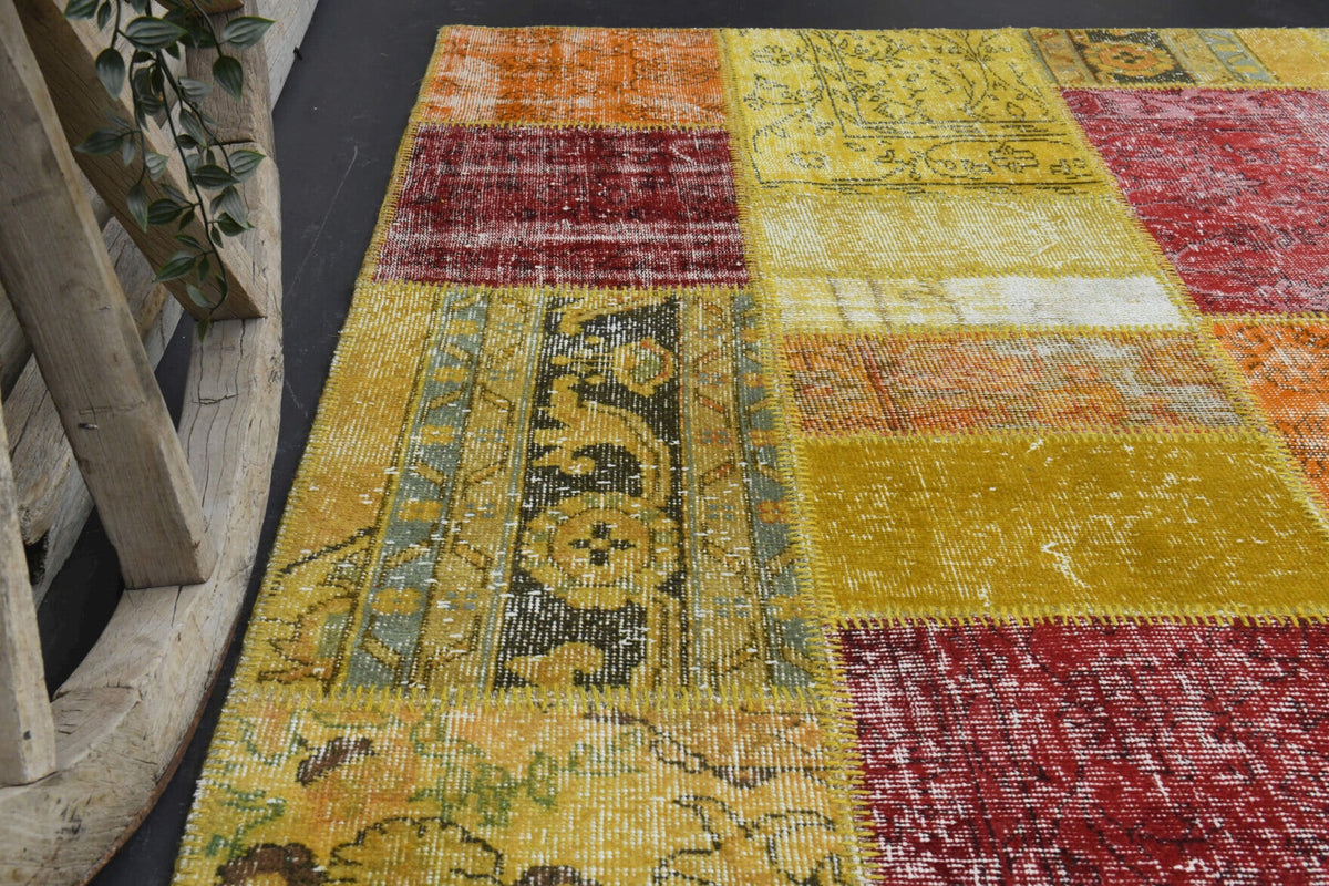 El yapımı vintage halı 203x292 cm düz desenli yün - farklı açıdan görünüm