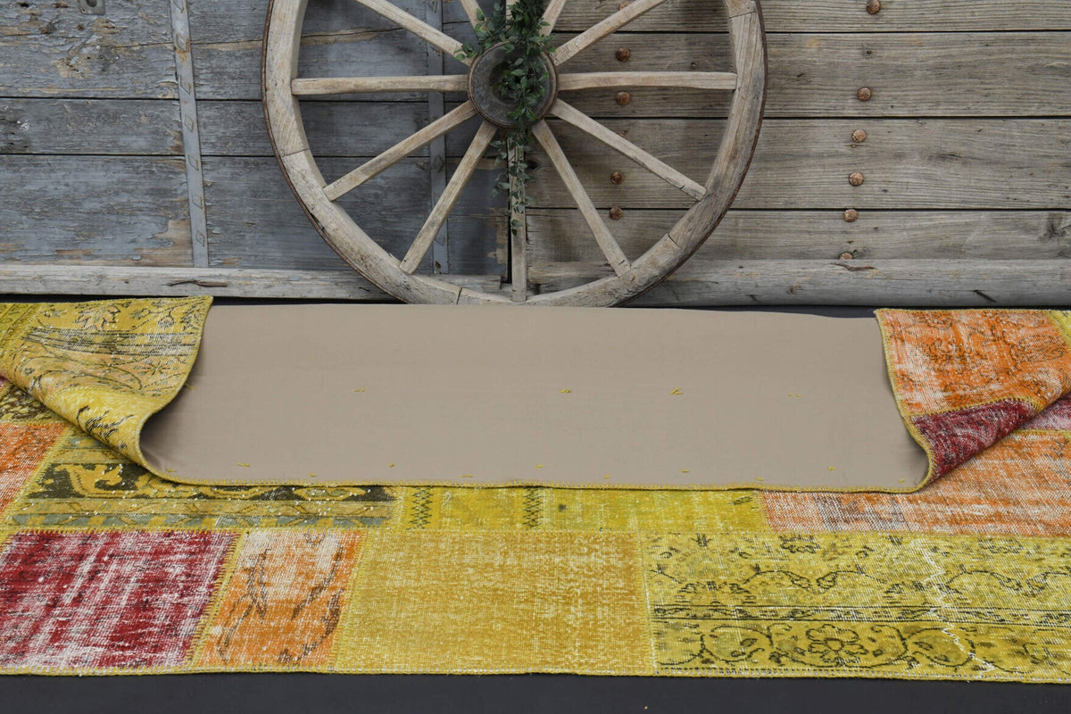 El yapımı vintage halı 203x292 cm düz desenli yün