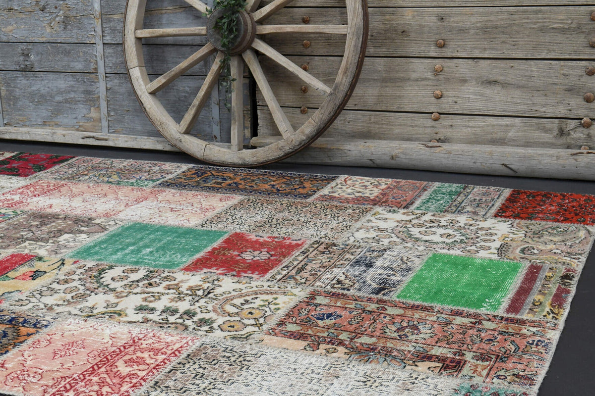 El yapımı vintage halı 201x310 cm düz desenli yün - desen detayı