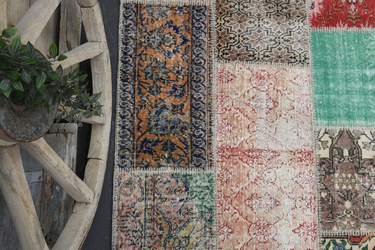 El yapımı vintage halı 201x310 cm düz desenli yün - üstten görünüm