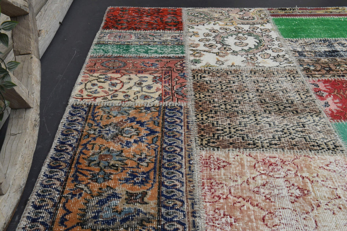 El yapımı vintage halı 201x310 cm düz desenli yün - farklı açıdan görünüm