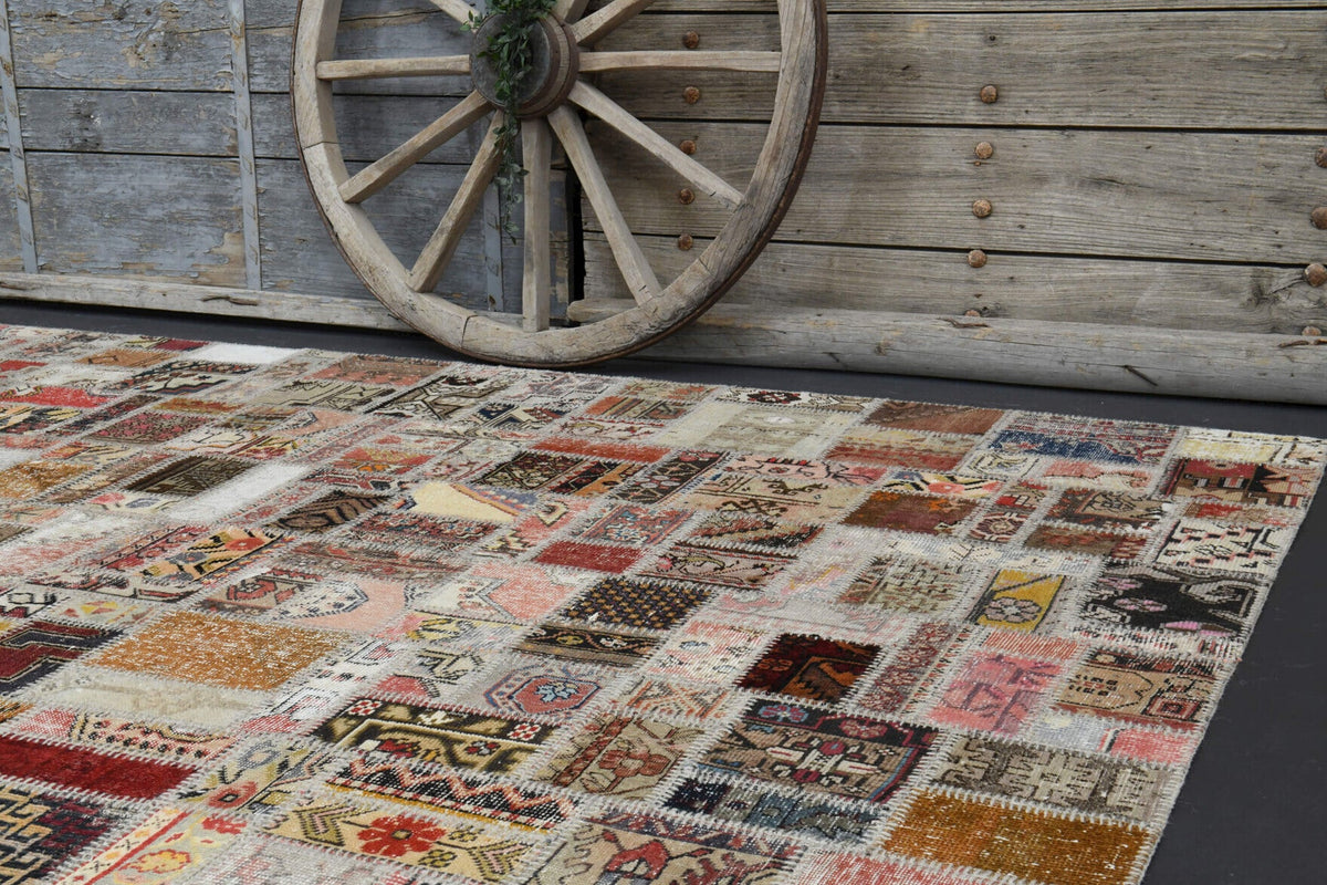 El yapımı vintage halı 201x302 cm düz desenli yün - desen detayı