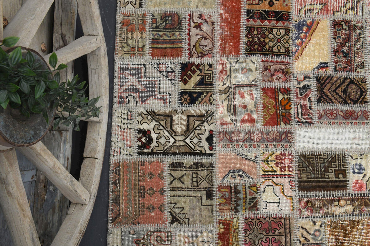 El yapımı vintage halı 201x302 cm düz desenli yün - üstten görünüm