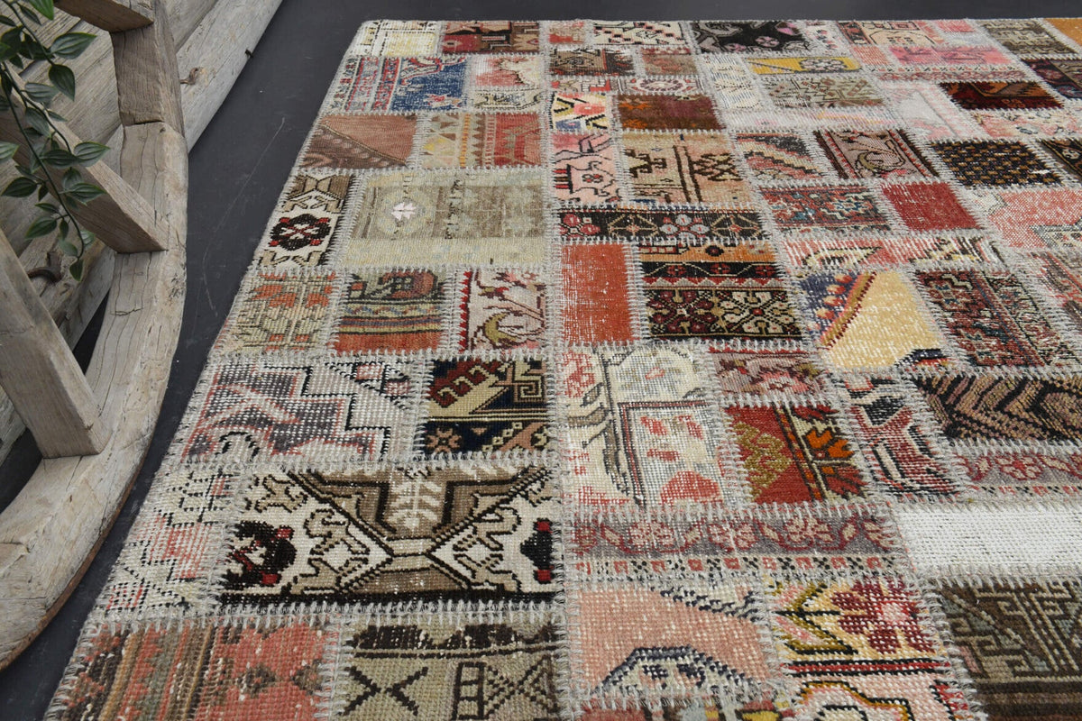 El yapımı vintage halı 201x302 cm düz desenli yün - açık alan görünümü