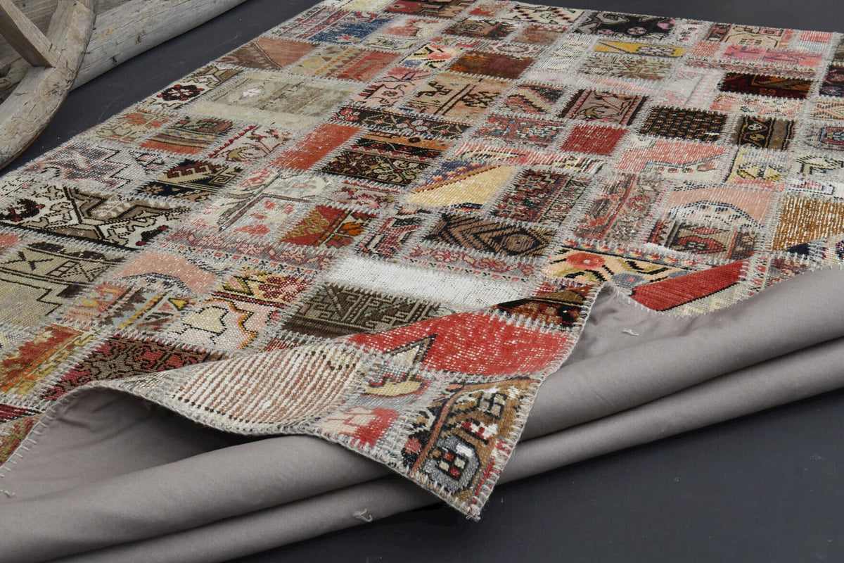 El yapımı vintage halı 201x302 cm düz desenli yün - farklı açıdan görünüm