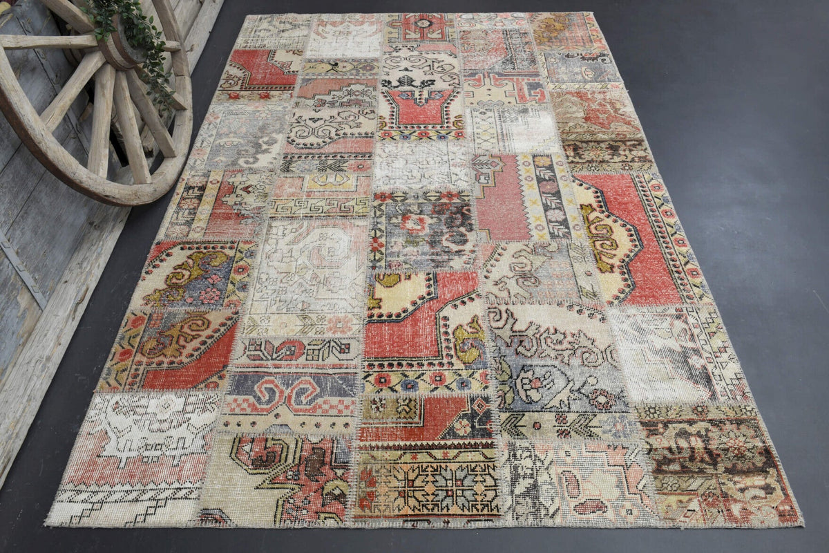El yapımı vintage halı 201x302 cm oryantal desenli yün - detay görünümü