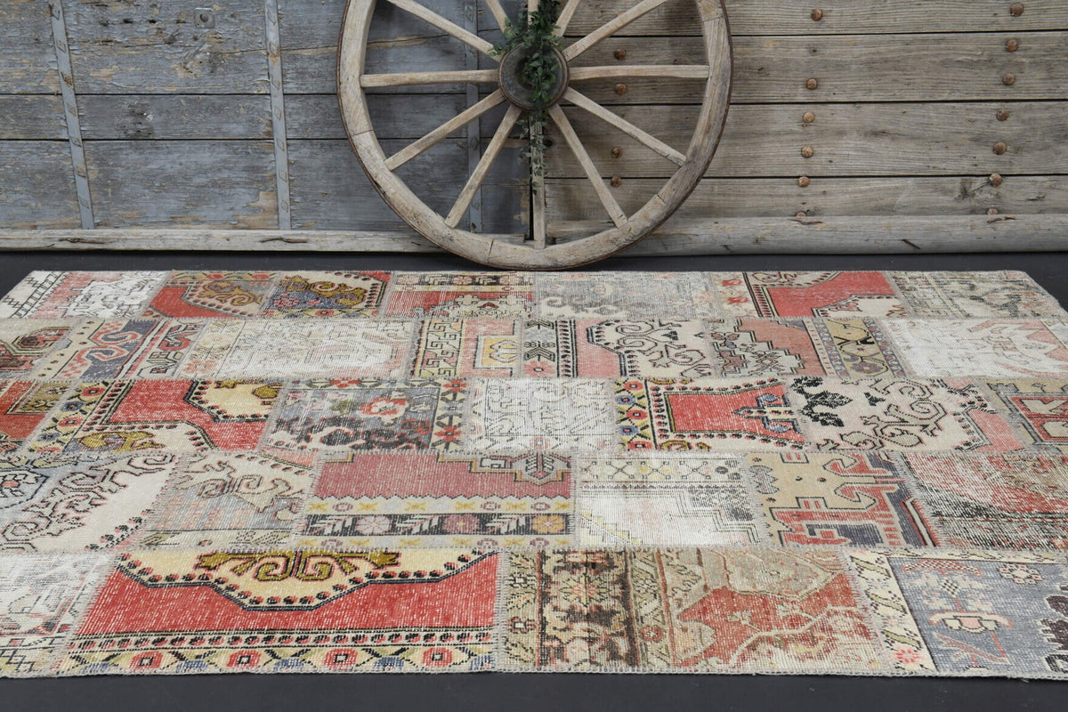 El yapımı vintage halı 201x302 cm oryantal desenli yün - kenar ve saçak detayı