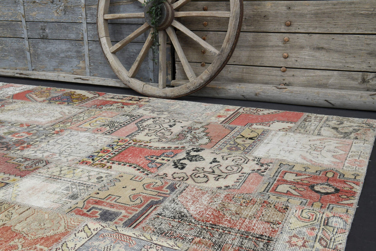 El yapımı vintage halı 201x302 cm oryantal desenli yün - desen detayı