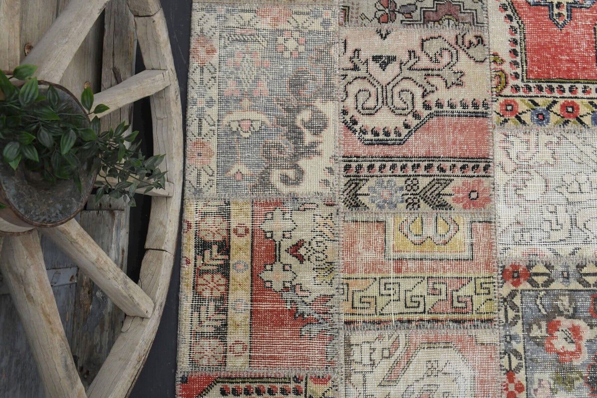 El yapımı vintage halı 201x302 cm oryantal desenli yün - üstten görünüm