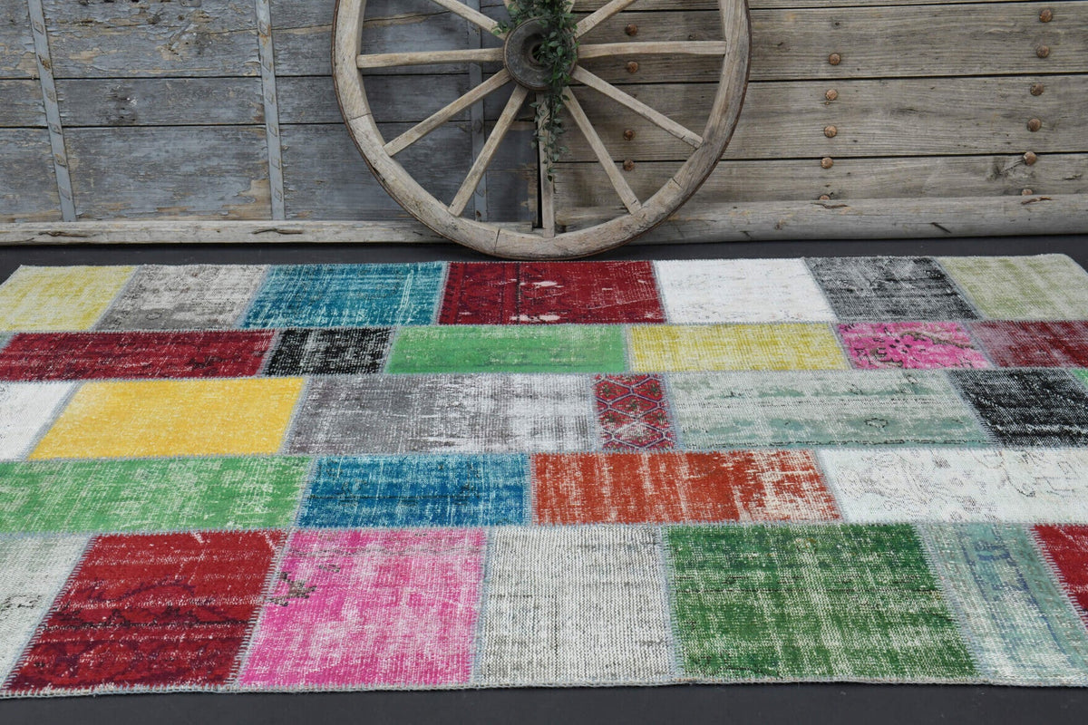 El yapımı vintage halı 201x300 cm çiçek desenli desenli yün - kenar ve saçak detayı