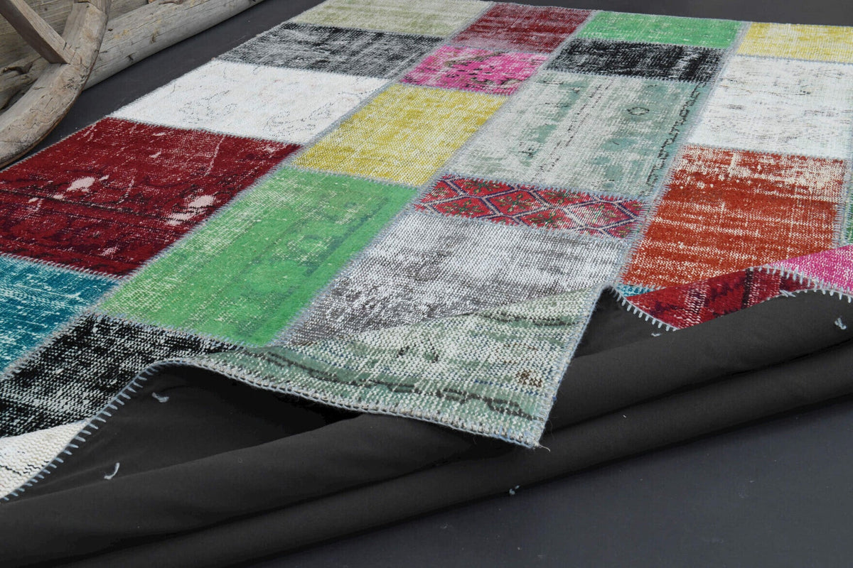 El yapımı vintage halı 201x300 cm çiçek desenli desenli yün - üstten görünüm