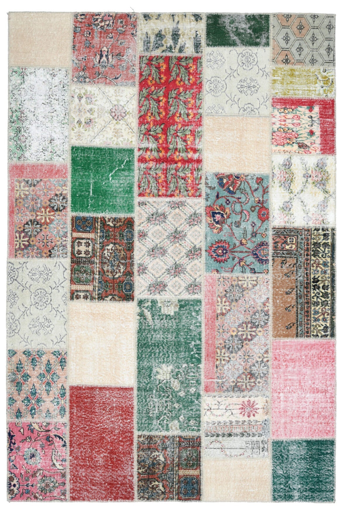 El yapımı vintage halı 201x300 cm patchwork tasarım desenli yün - detay görünümü