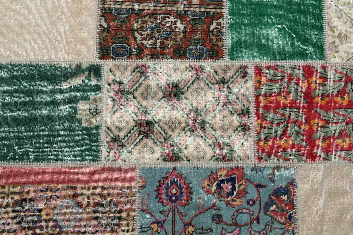 El yapımı vintage halı 201x300 cm patchwork tasarım desenli yün - mekan görünümü