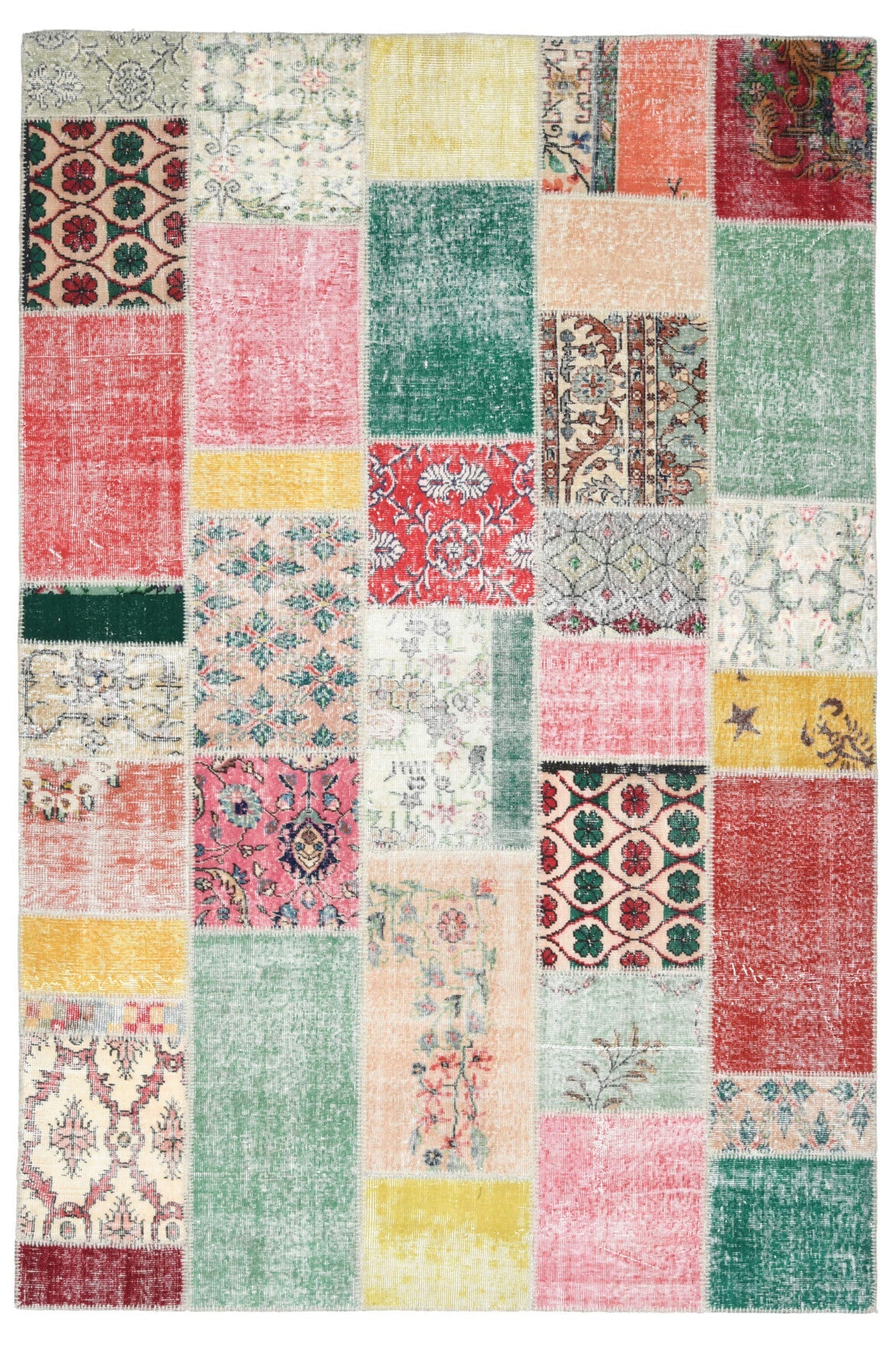 El yapımı vintage halı 203x305 cm oryantal desenli yün - detay görünümü