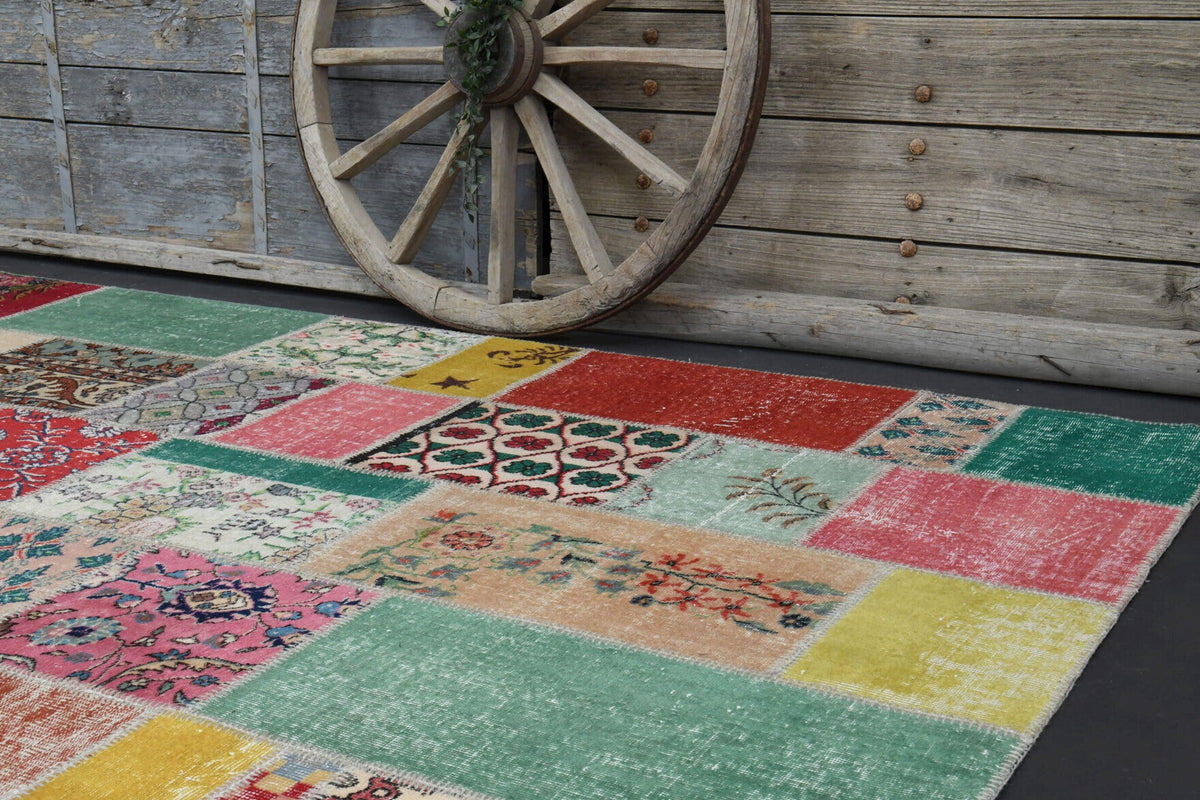 El yapımı vintage halı 203x305 cm oryantal desenli yün - desen detayı