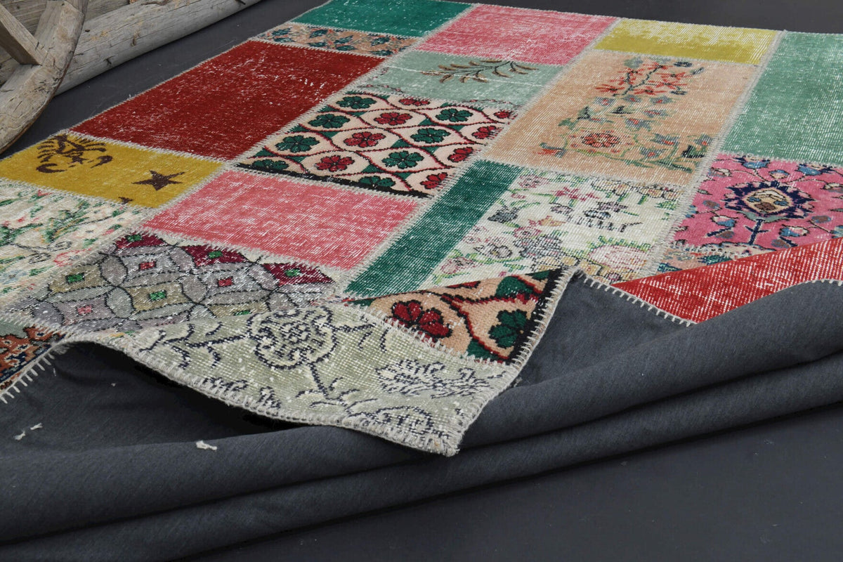 El yapımı vintage halı 203x305 cm oryantal desenli yün
