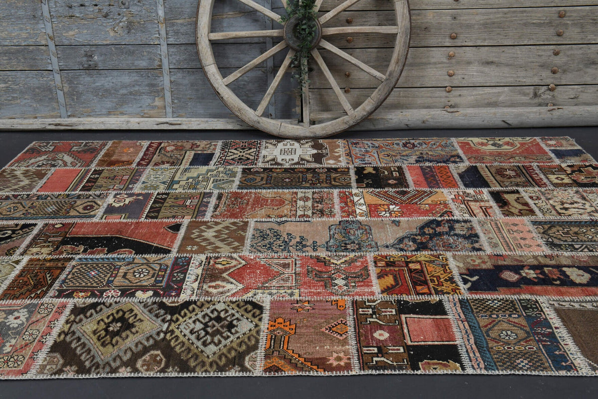 Handmade Vintage Brownish Patchwork Area Rug