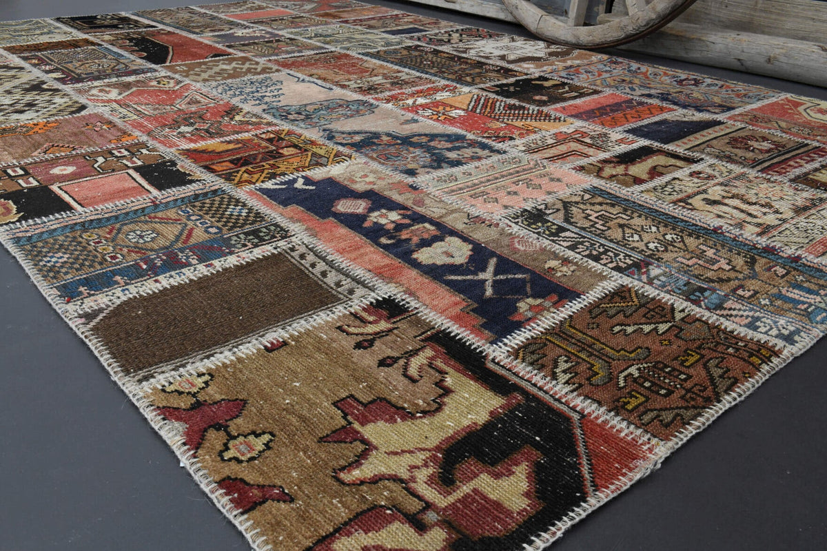 Handmade Vintage Brownish Patchwork Area Rug
