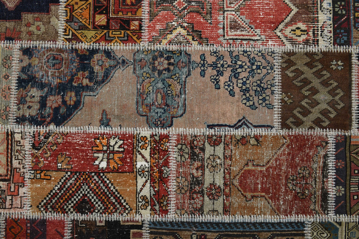 Handmade Vintage Brownish Patchwork Area Rug